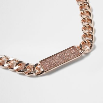 Rose gold tone chain link glitter necklace